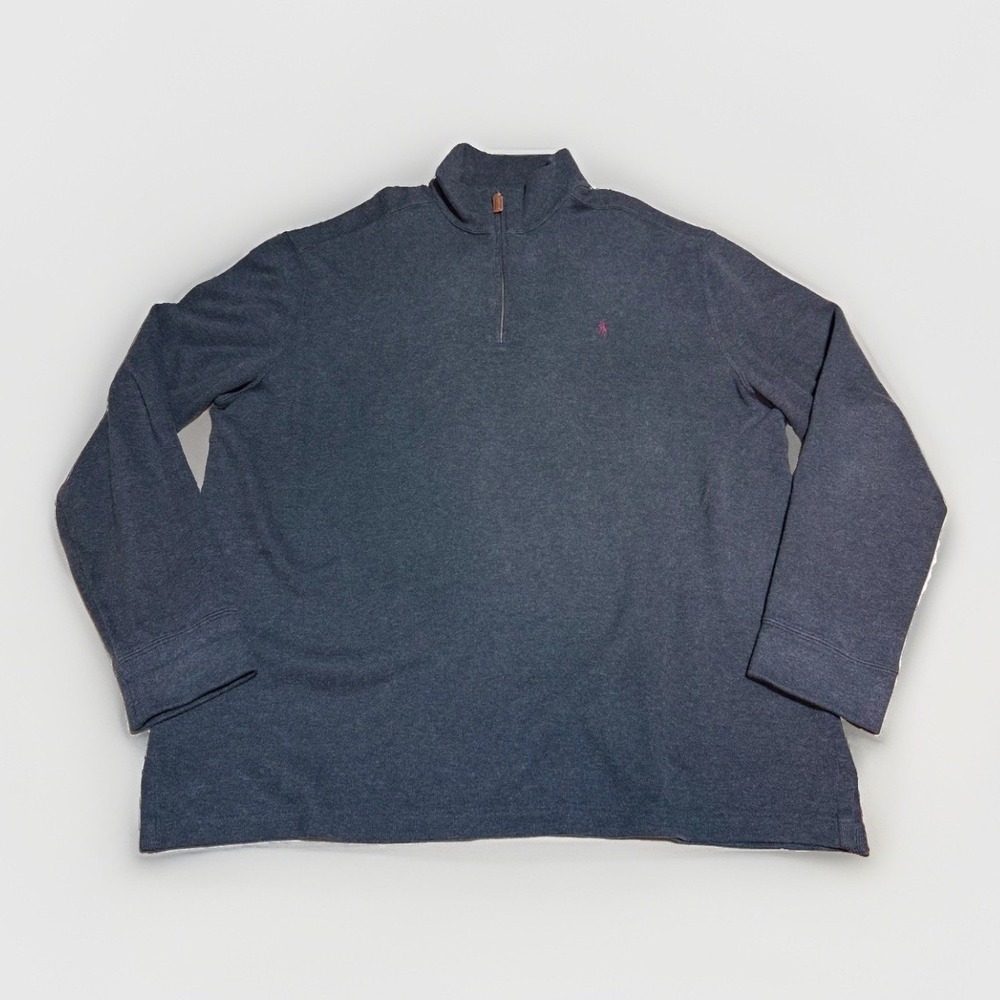 Polo Ralph Lauren Vtg Quarter Zip XL Pullover Charcoal Grey Cotton Knit Mens USA